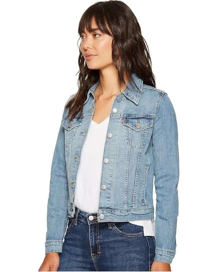 Levis Trucker Jacket Women's Large Blue Cotton Blend Denim Long Sleeve JDM216