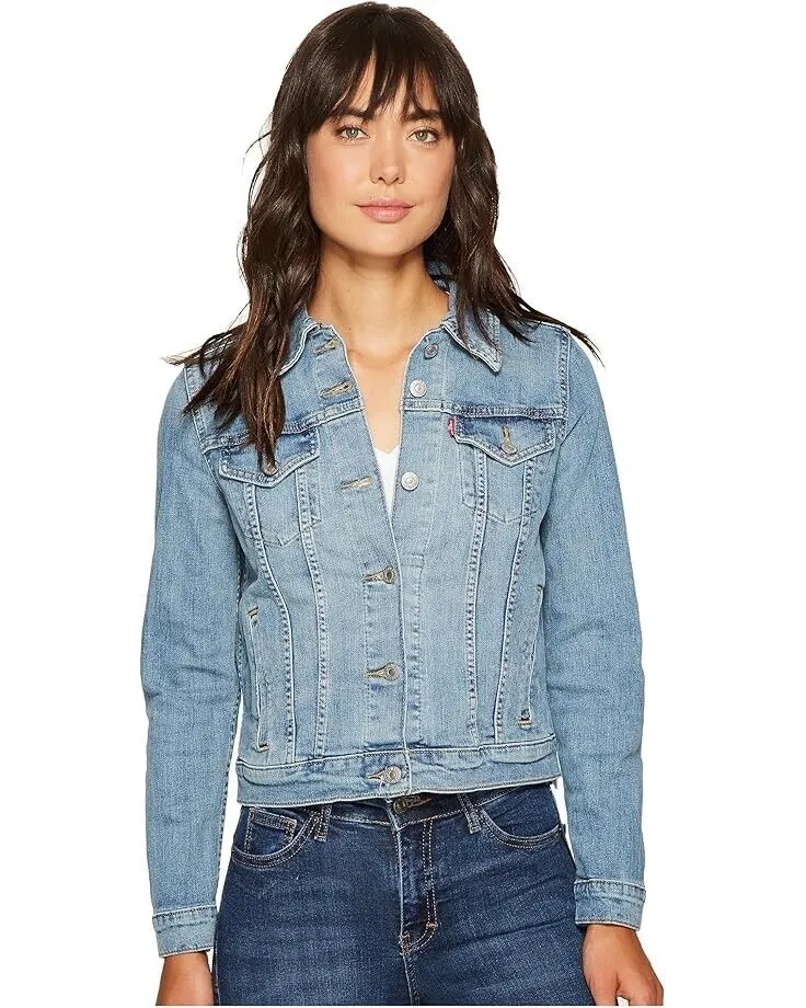 Levis Trucker Jacket Women's Large Blue Cotton Blend Denim Long Sleeve JDM216