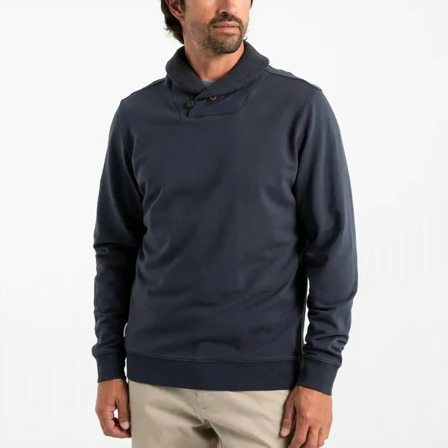 Long Sleeve Heyburn Shawl Collar Pullover In Navy