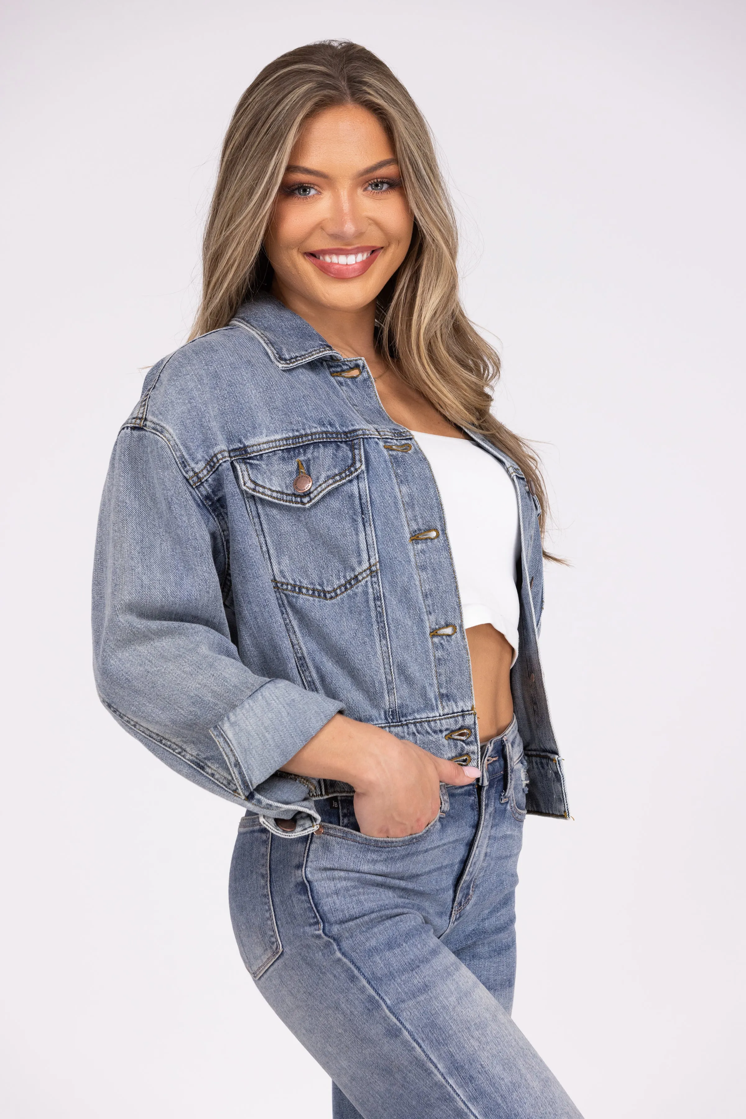 Look Out World Women's Classic Cropped Denim Jacket * Final Sale*