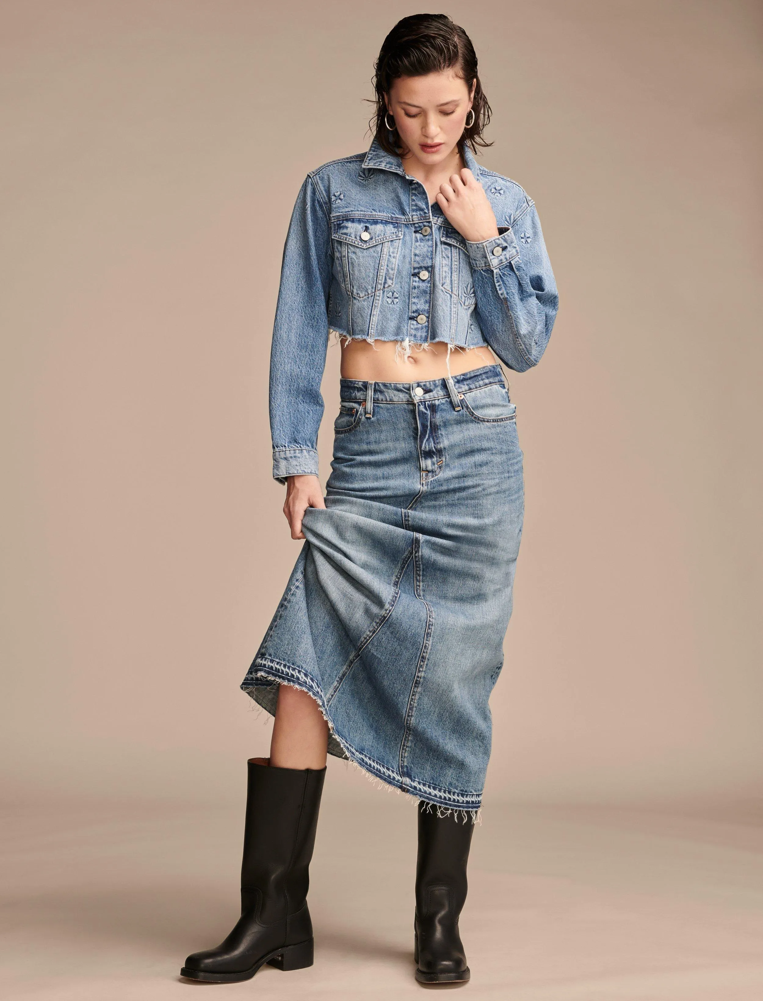 Lucky Brand Women's Highest Quality Denim Hemp Cropped Trucker