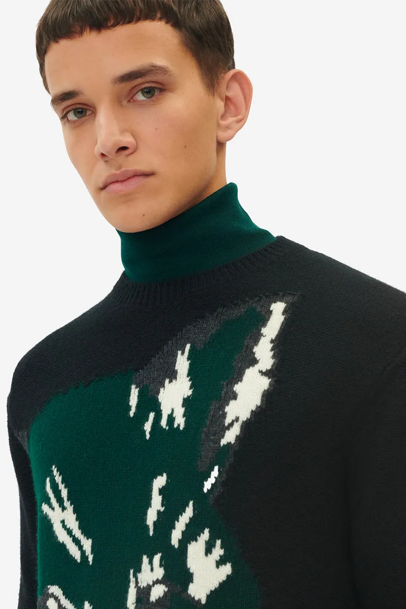 Maison Kitsuné Oversize Fox Head Jacquard Pullover Black