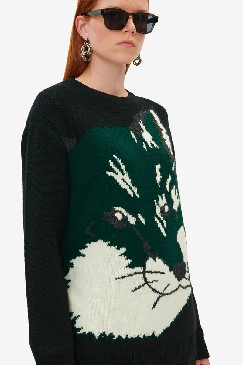 Maison Kitsuné Oversize Fox Head Jacquard Pullover Black