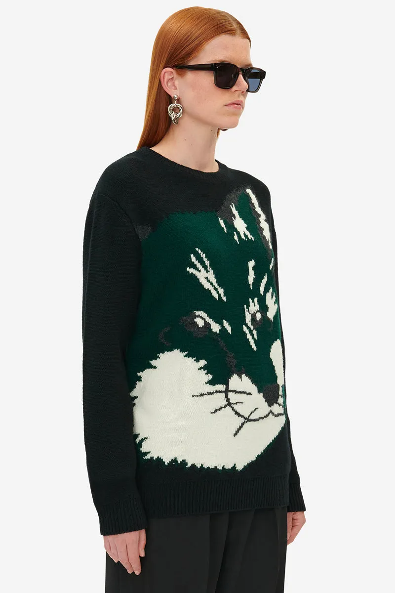 Maison Kitsuné Oversize Fox Head Jacquard Pullover Black