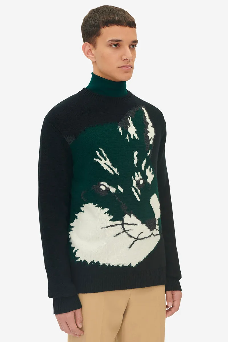Maison Kitsuné Oversize Fox Head Jacquard Pullover Black