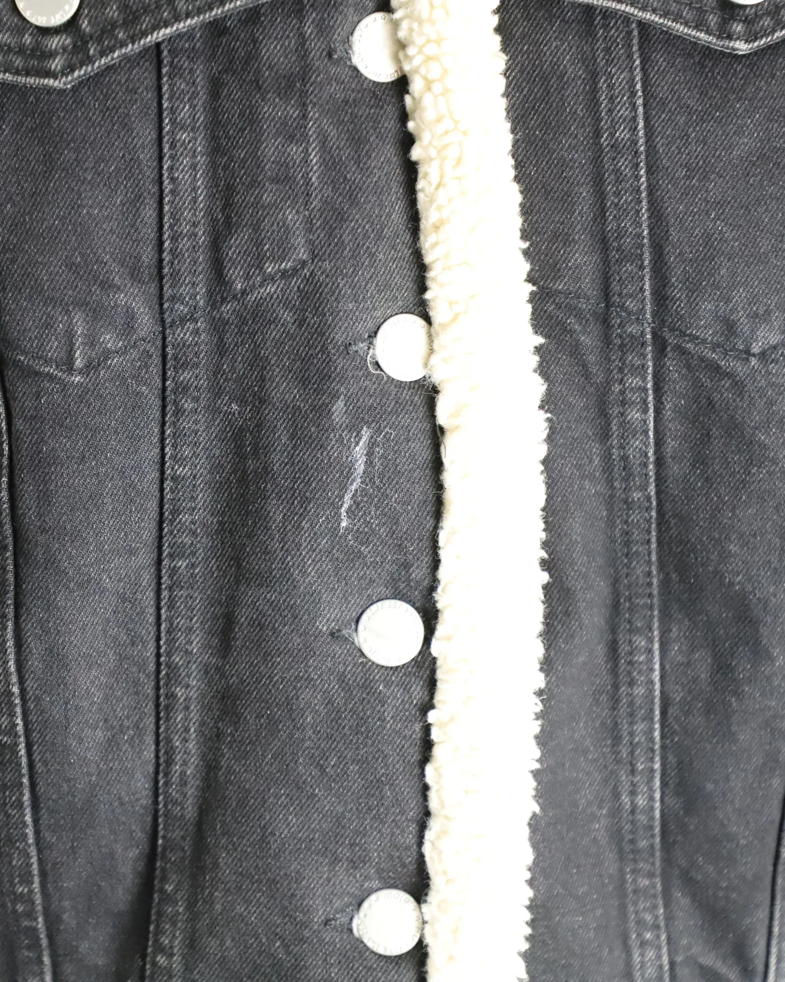 Maje Balta Faux-Shearling Trim Denim Jacket In Black Cotton