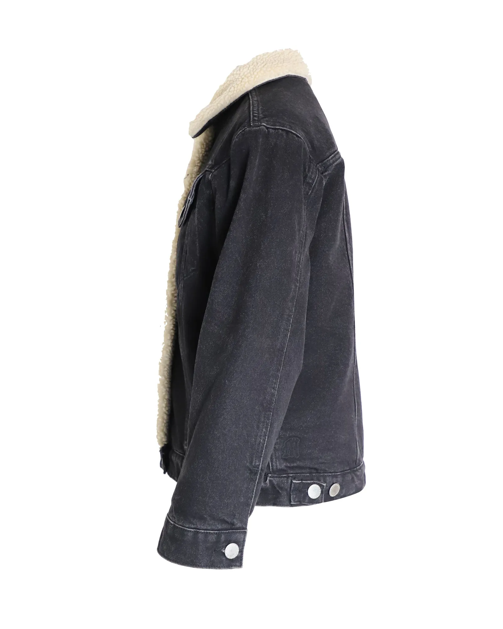 Maje Balta Faux-Shearling Trim Denim Jacket In Black Cotton