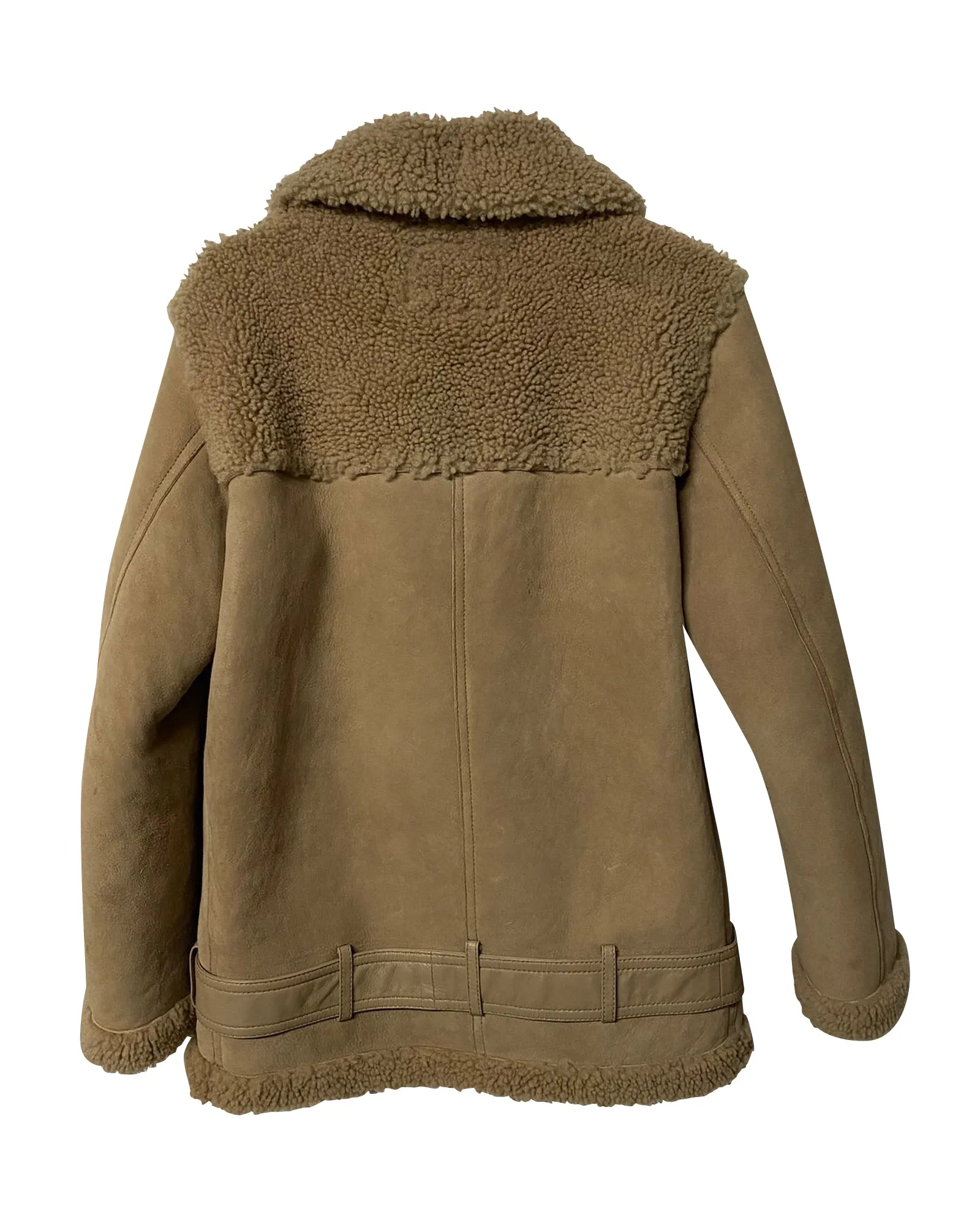 Maje Gombery Shearling Jacket in Beige Suede