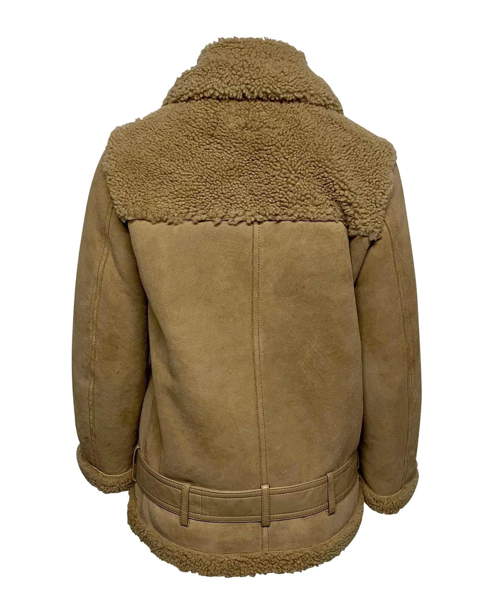 Maje Gombery Shearling Jacket in Beige Suede