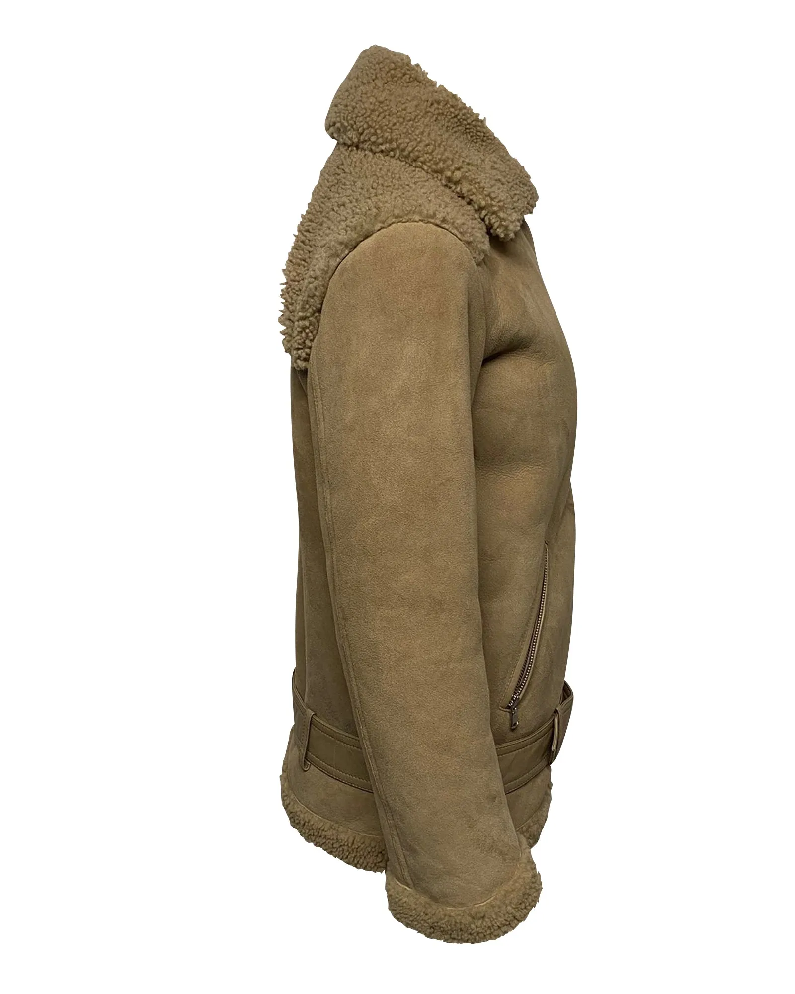 Maje Gombery Shearling Jacket in Beige Suede
