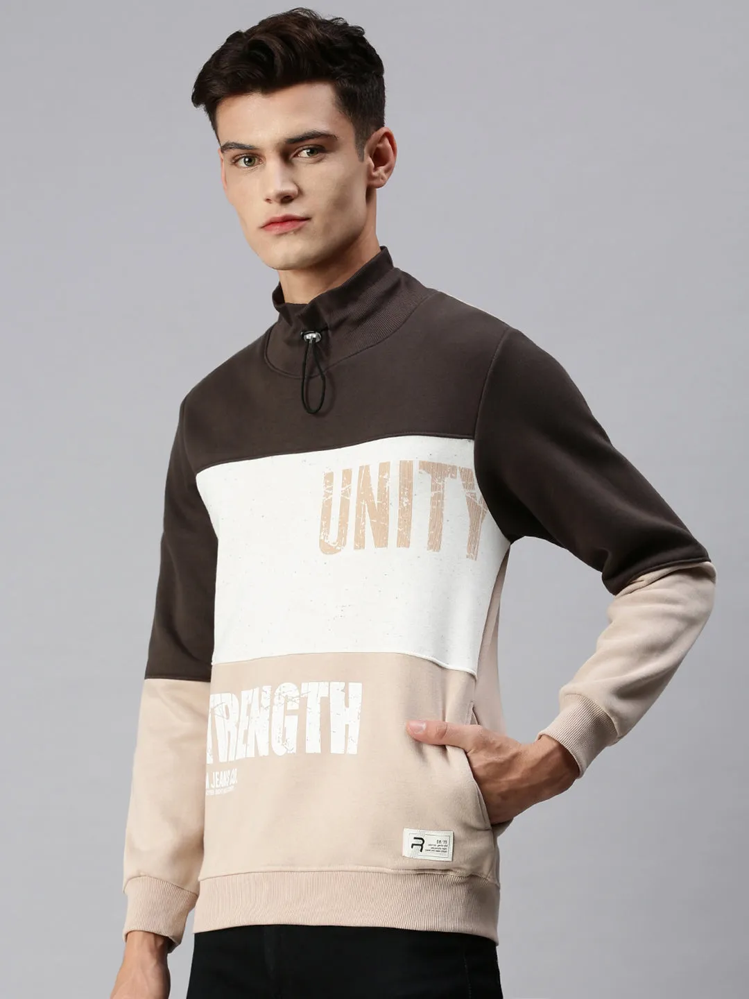 Men Beige Colourblocked Sweatshirt
