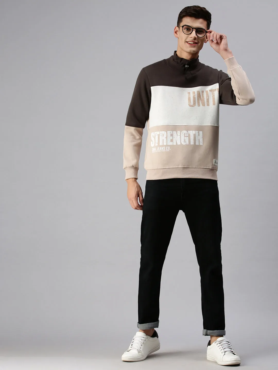 Men Beige Colourblocked Sweatshirt
