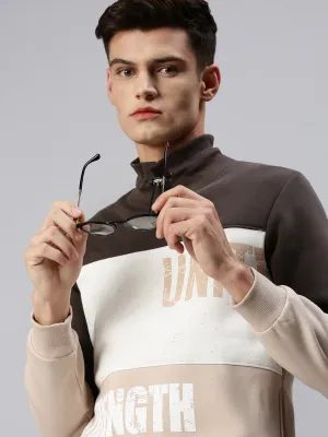 Men Beige Colourblocked Sweatshirt