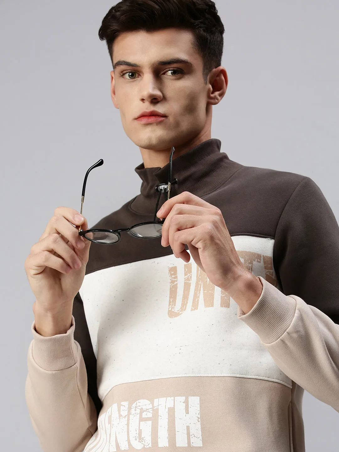 Men Beige Colourblocked Sweatshirt