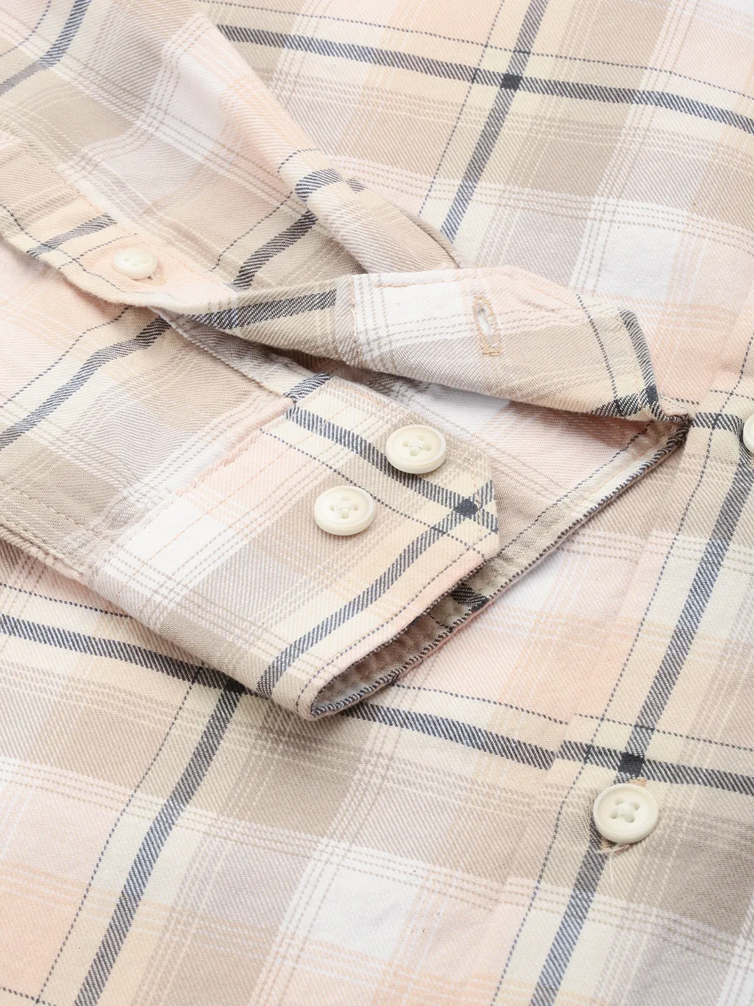 Men Beige Comfort Tartan Checked Cotton Casual Shirt
