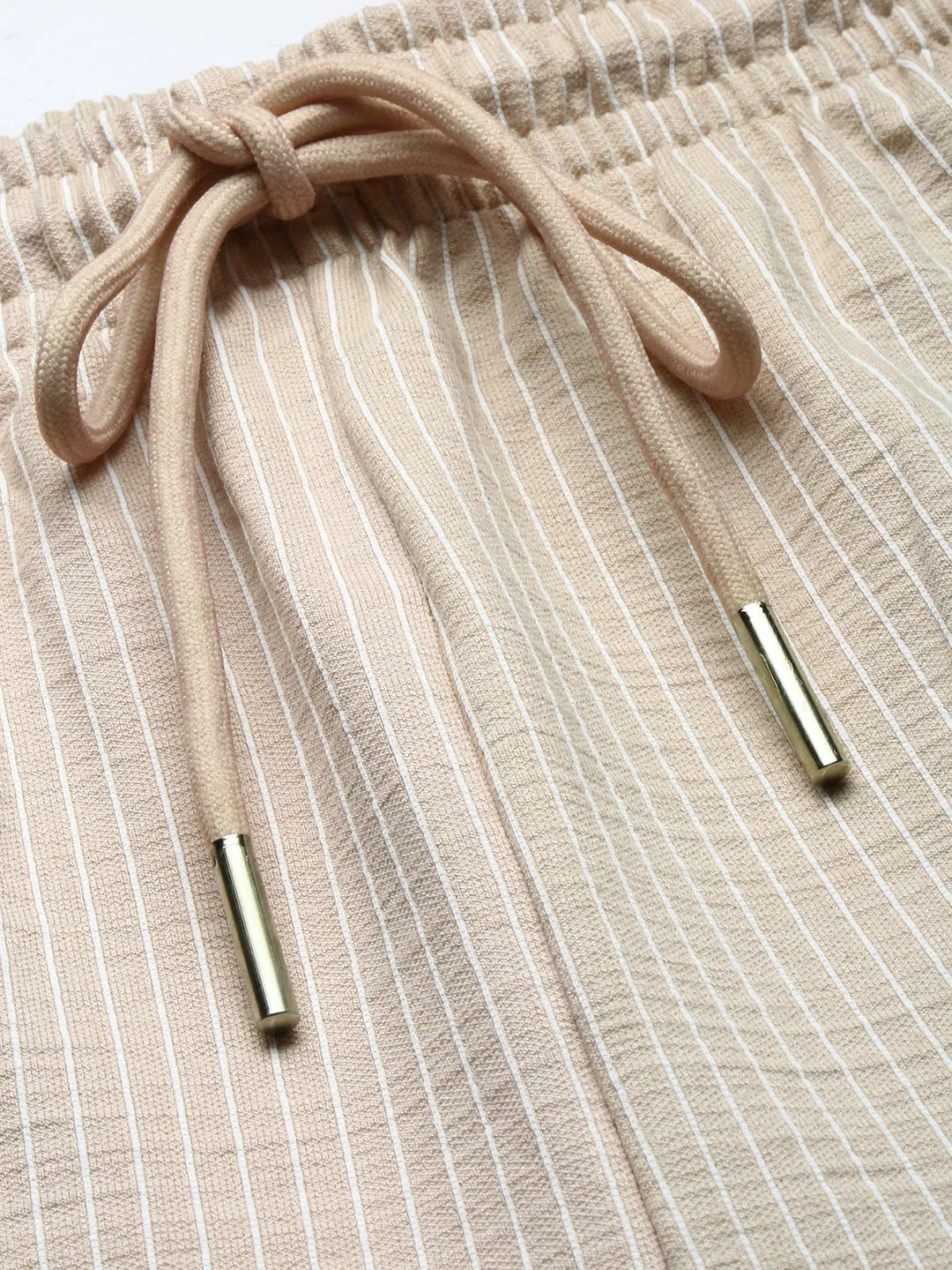 Men Beige Round Neck Striped Co-Ords Set