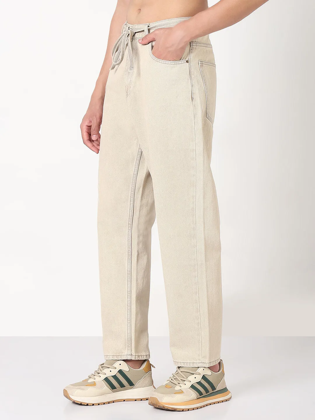 Men Beige Tapered Fit Jeans