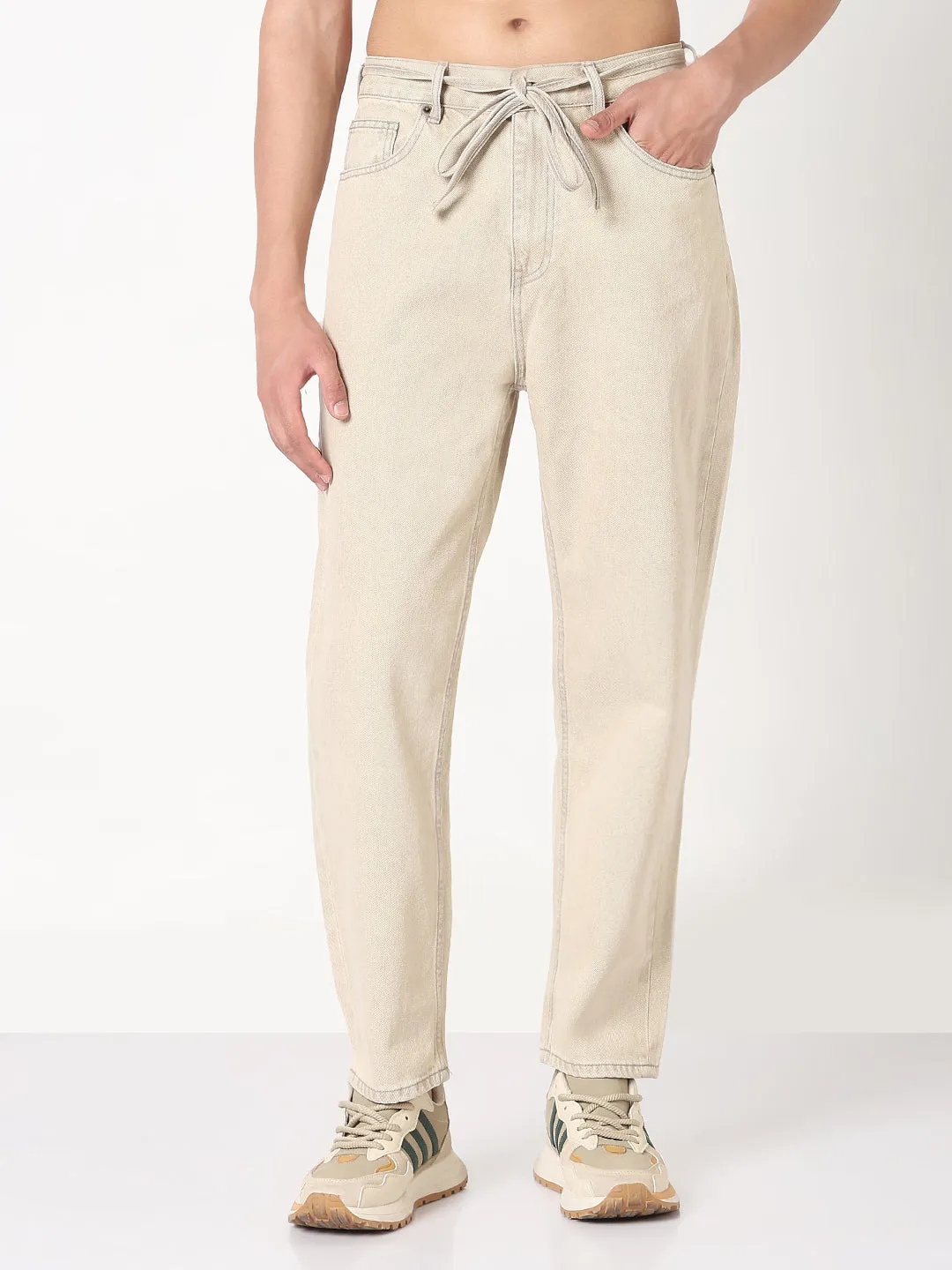 Men Beige Tapered Fit Jeans