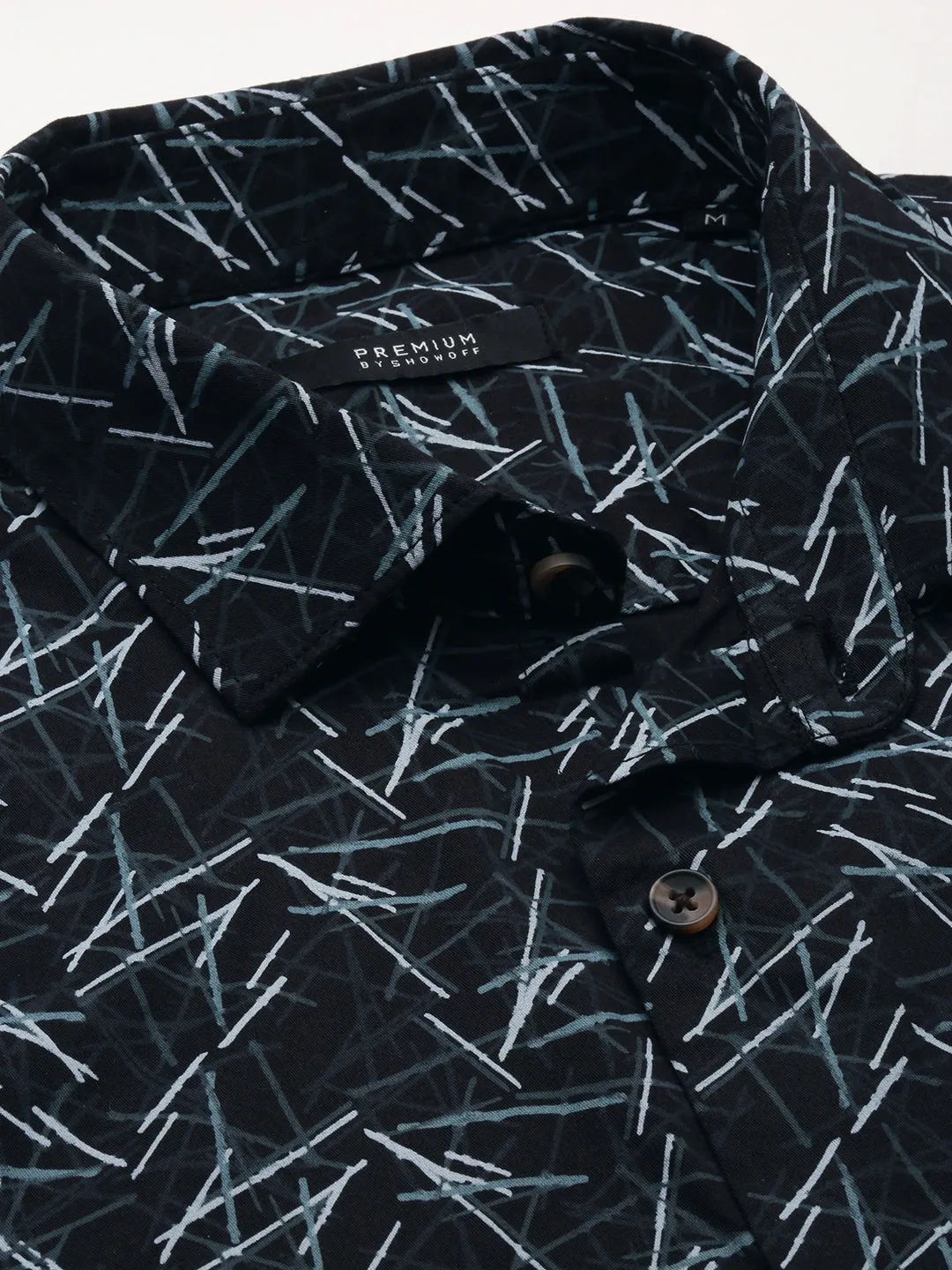 Men Black Comfort Abstract Printed Cotton Casual Shirt