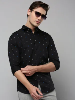Men Black Comfort Micro Ditsy Printed Spread Collar Cotton Casual Shirt