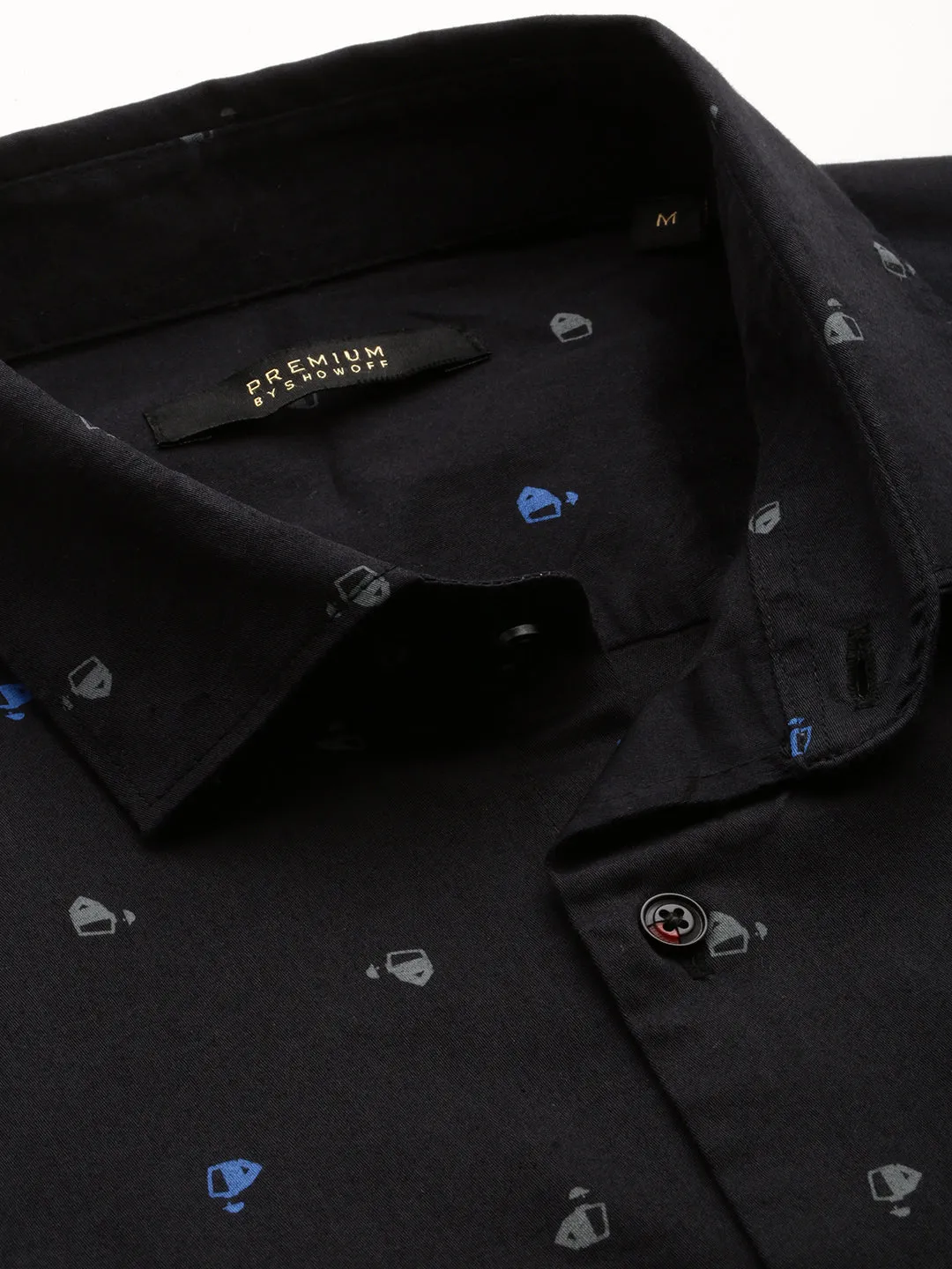 Men Black Comfort Micro Ditsy Printed Spread Collar Cotton Casual Shirt