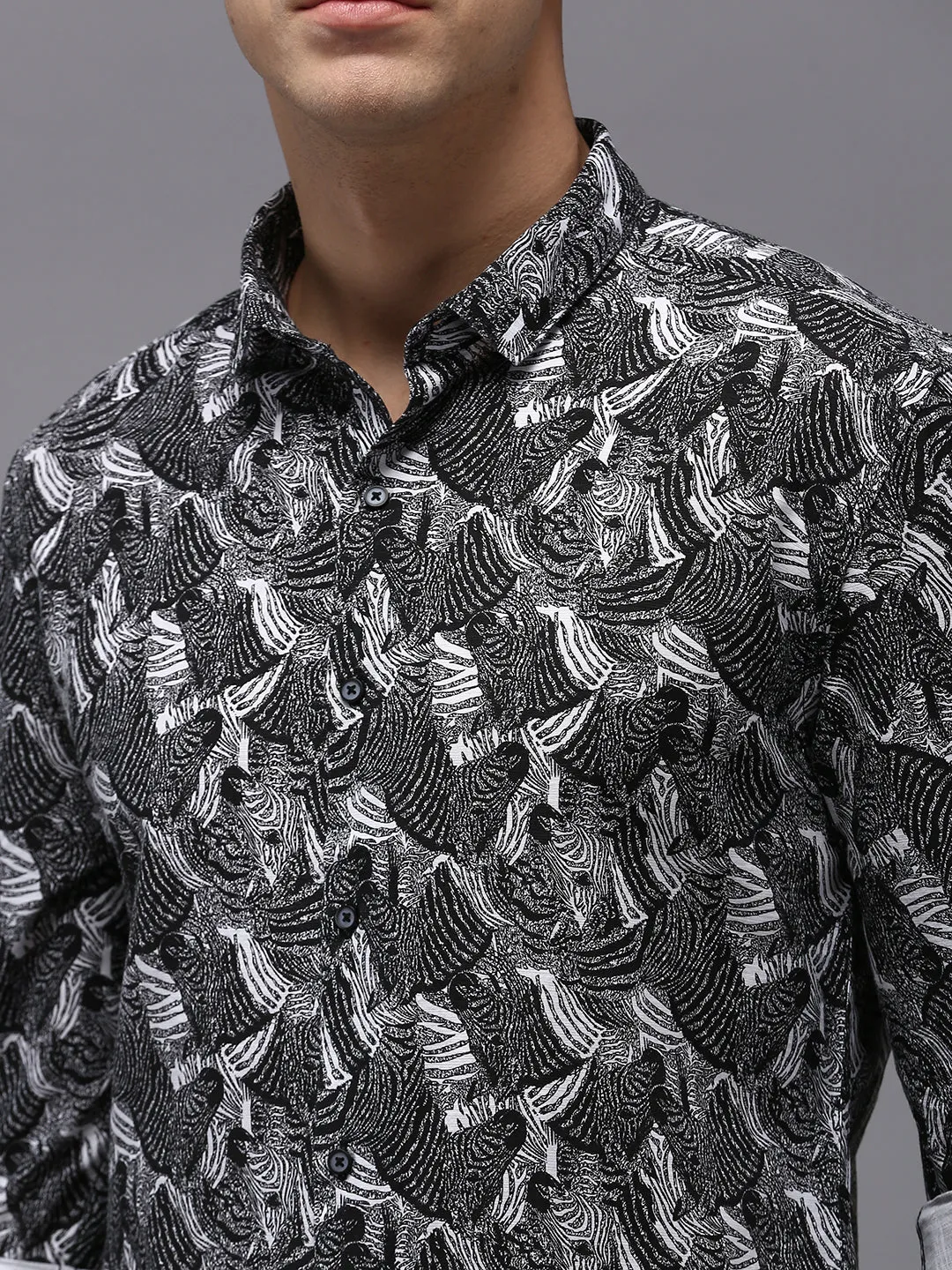 Men Black Comfort Printed Cotton Casual Shirt
