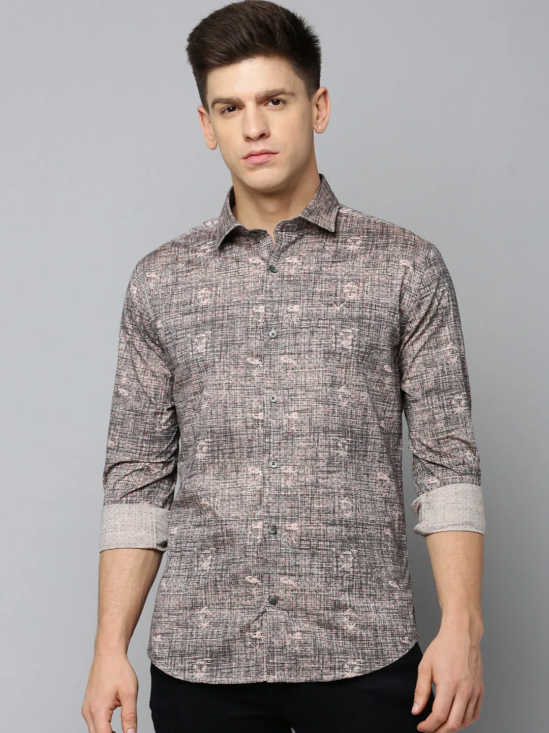 Men Black Comfort Regular Fit Abstract Printed Cotton Casual Shirt