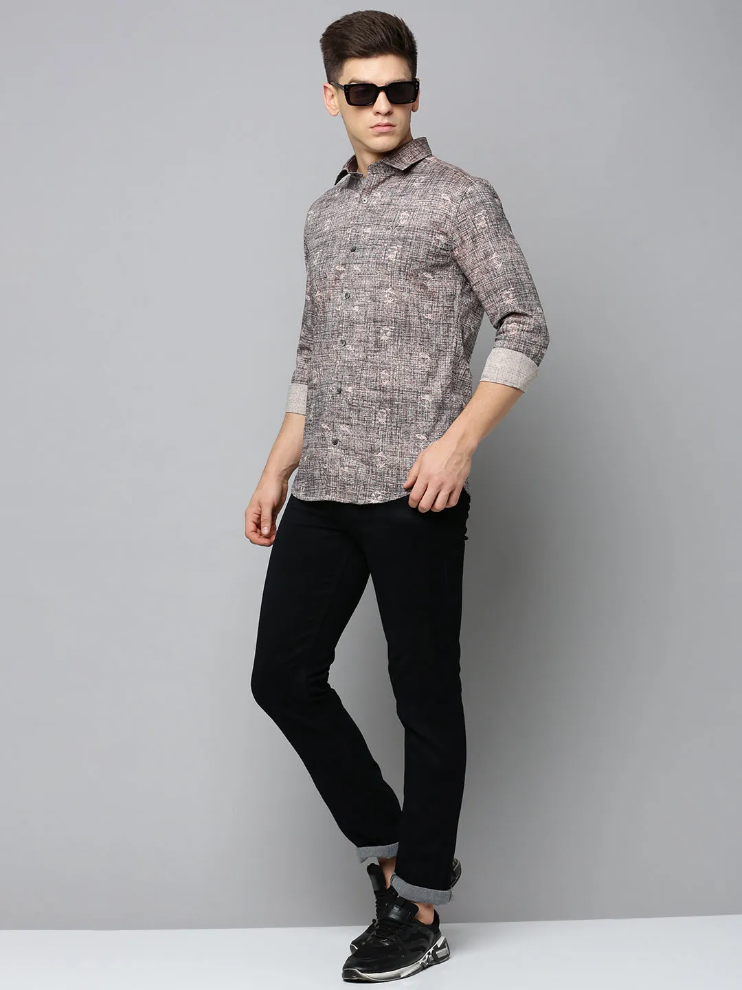 Men Black Comfort Regular Fit Abstract Printed Cotton Casual Shirt