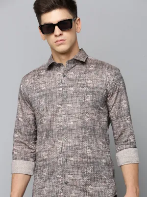 Men Black Comfort Regular Fit Abstract Printed Cotton Casual Shirt