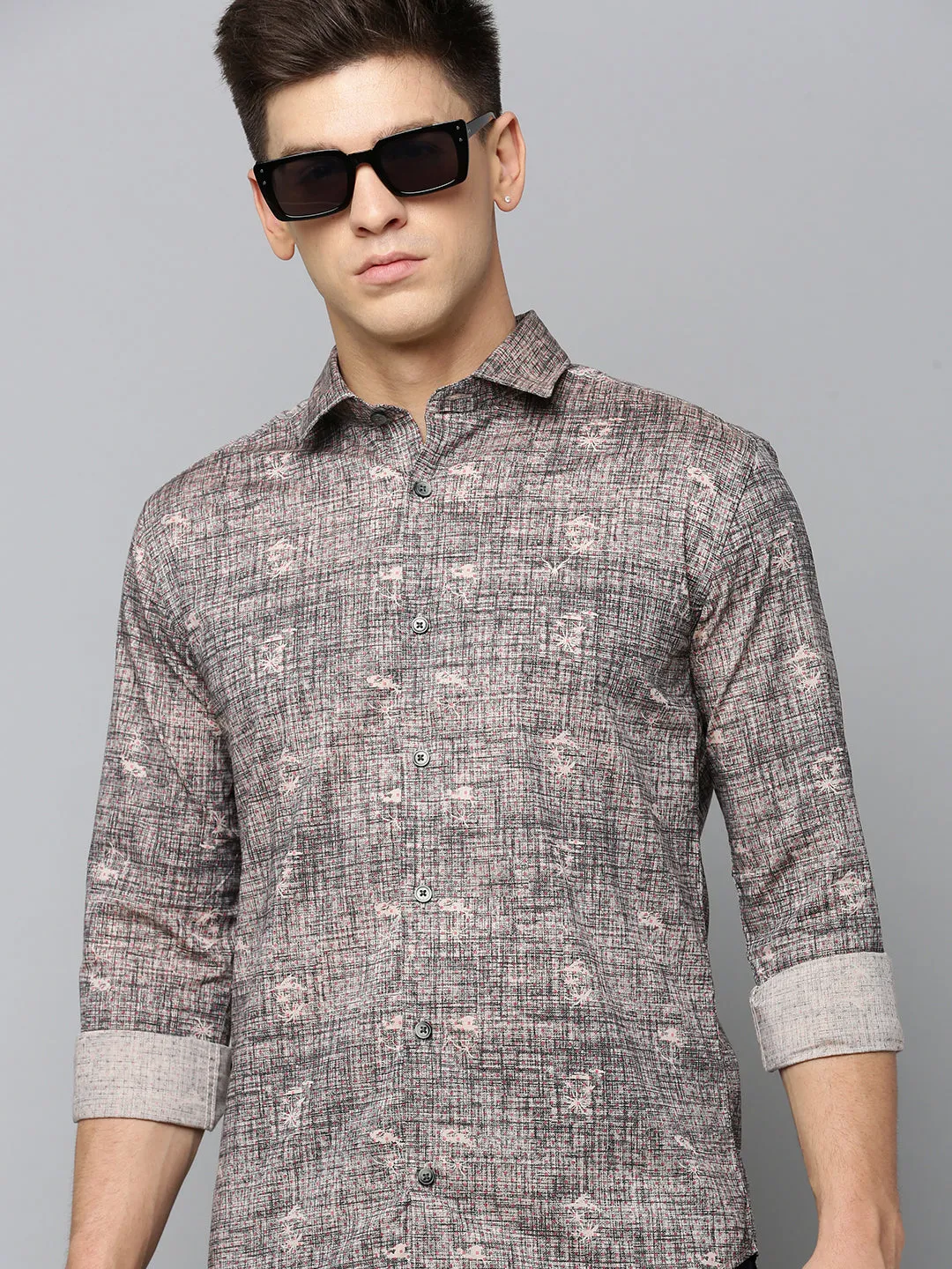 Men Black Comfort Regular Fit Abstract Printed Cotton Casual Shirt