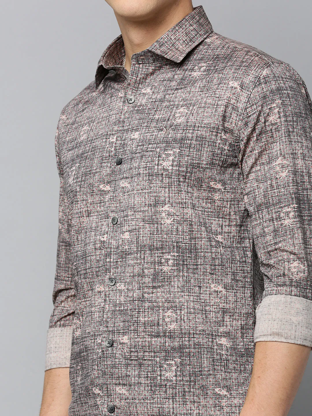 Men Black Comfort Regular Fit Abstract Printed Cotton Casual Shirt