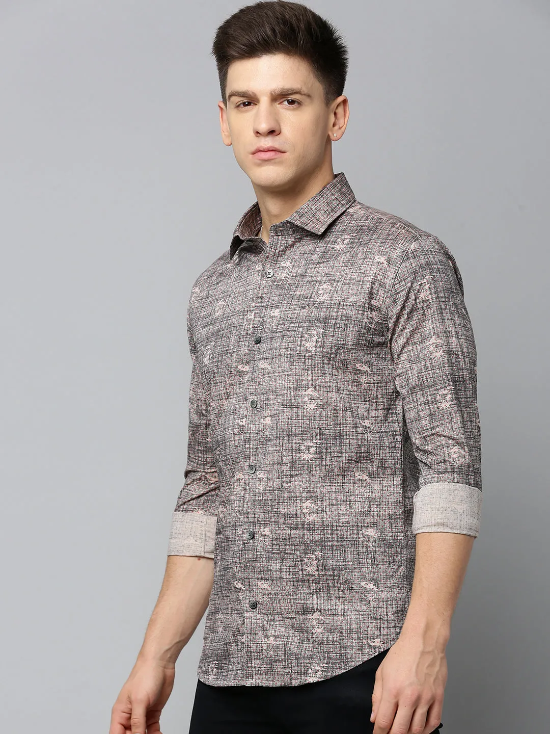 Men Black Comfort Regular Fit Abstract Printed Cotton Casual Shirt