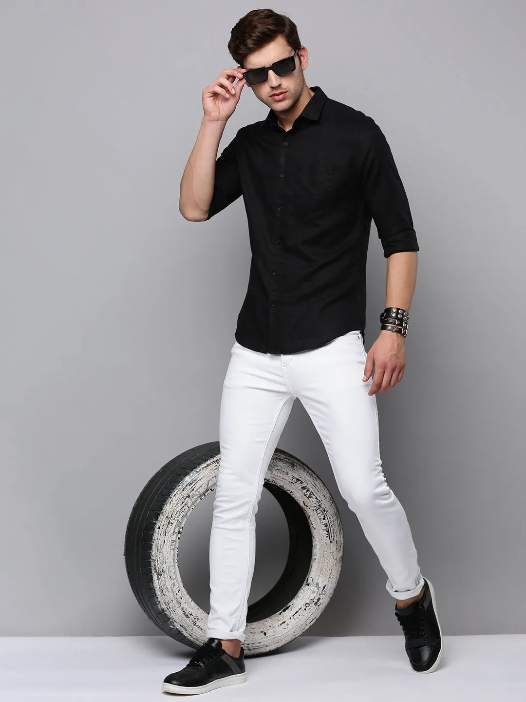 Men Black Cotton Classic Casual Shirt