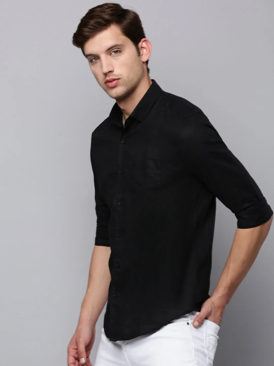 Men Black Cotton Classic Casual Shirt
