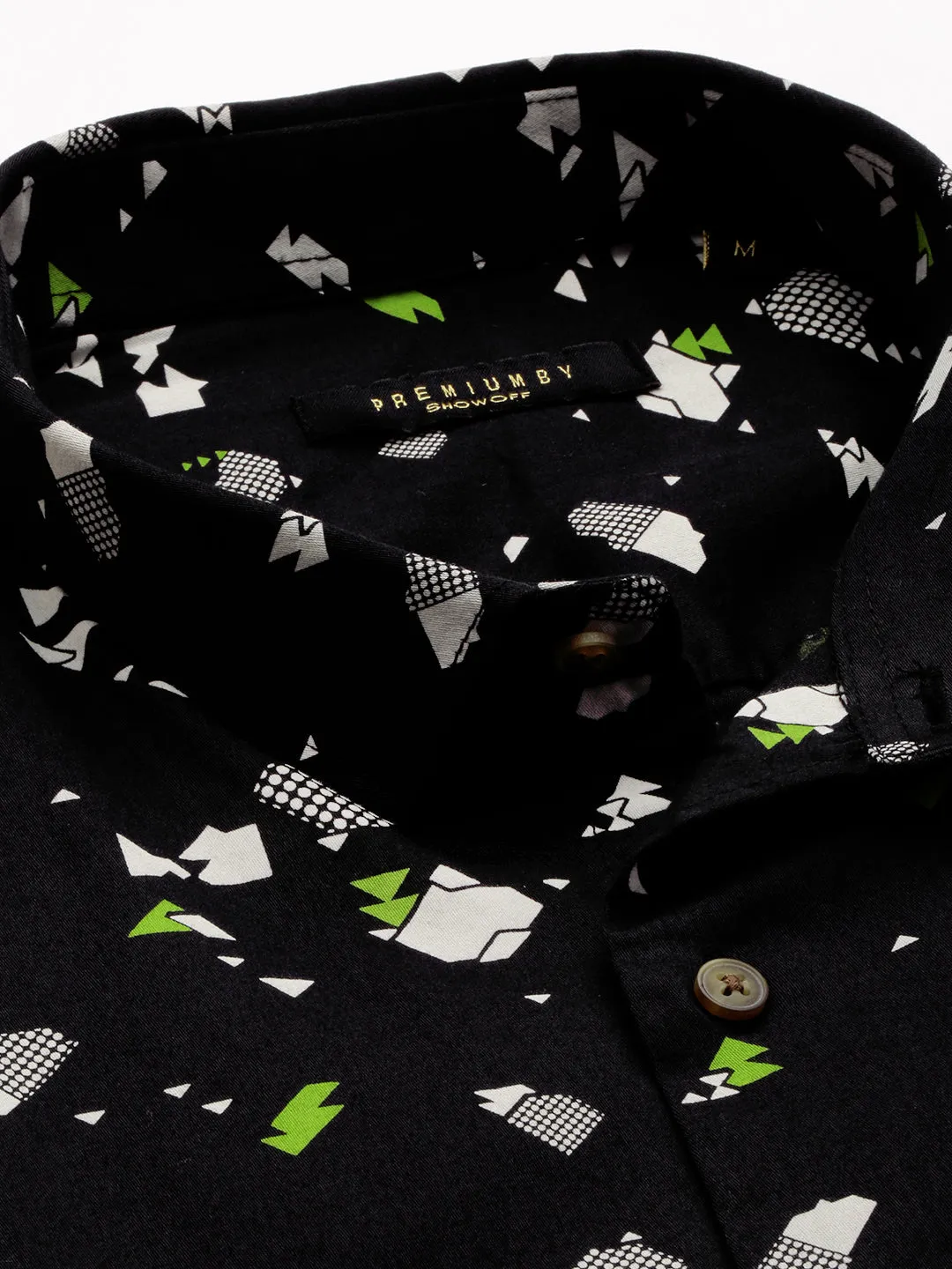 Men Black Cotton Printed Casual Shirt