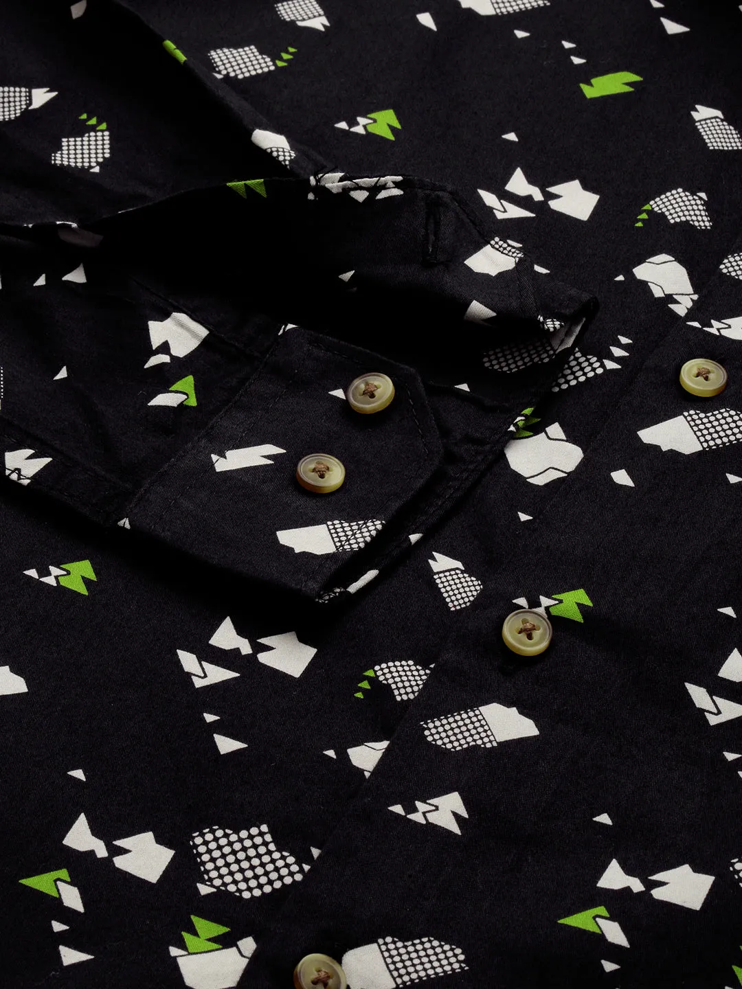 Men Black Cotton Printed Casual Shirt