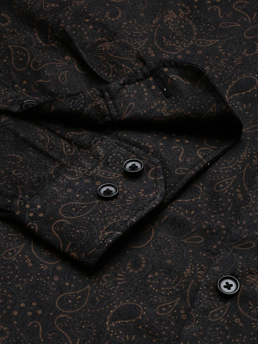 Men Black Ethnic Motifs Printed Comfort Slim Fit Cotton Casual Shirt