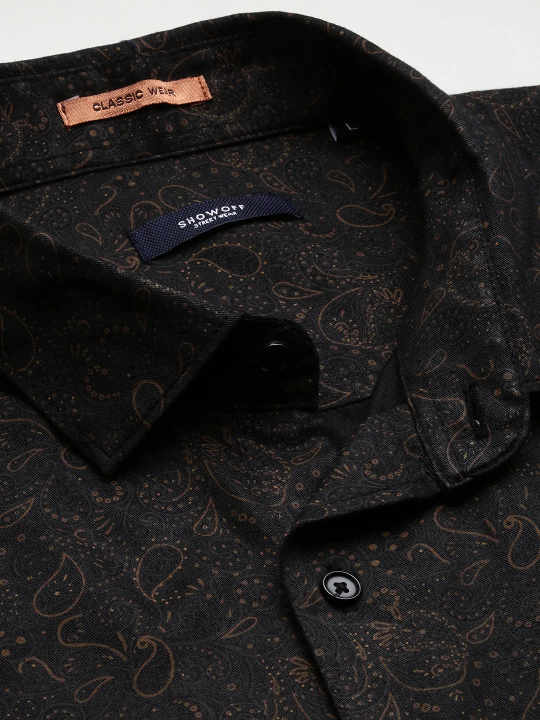 Men Black Ethnic Motifs Printed Comfort Slim Fit Cotton Casual Shirt