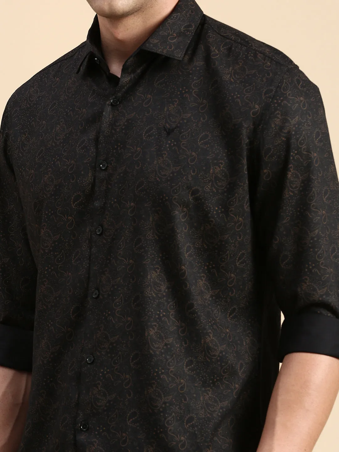 Men Black Ethnic Motifs Printed Comfort Slim Fit Cotton Casual Shirt