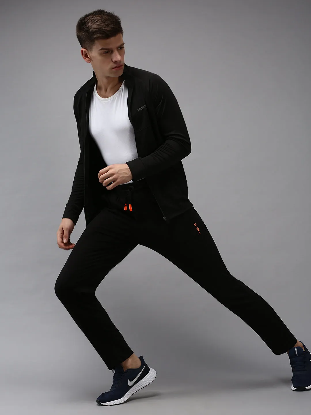Men Black High Neck Front-Open Sweatshirt