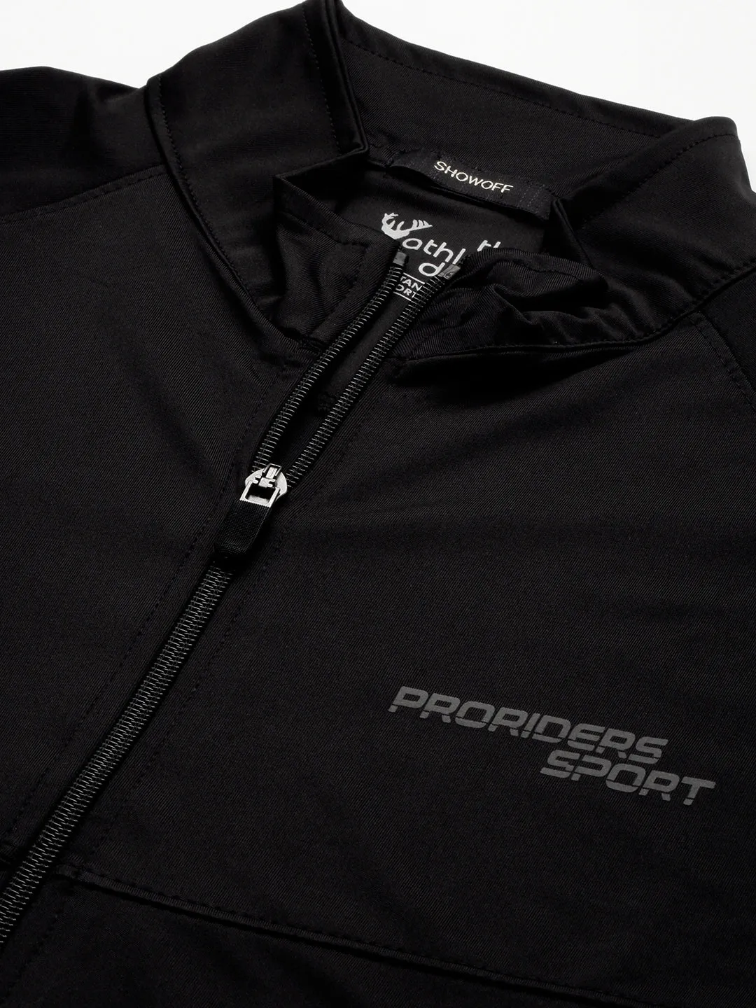 Men Black High Neck Front-Open Sweatshirt