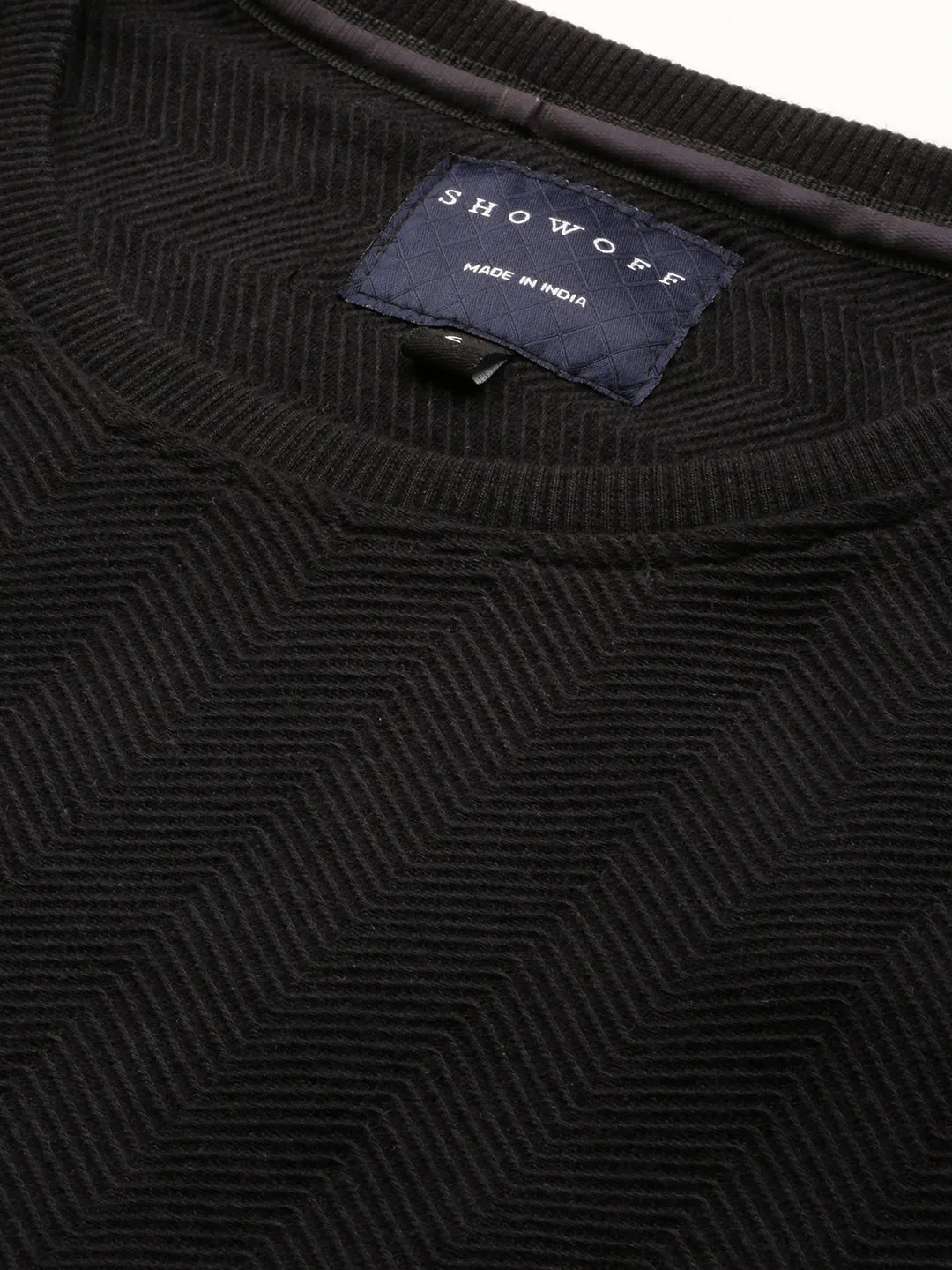 Men Black Round Neck Long Sleeves Cotton Pullover