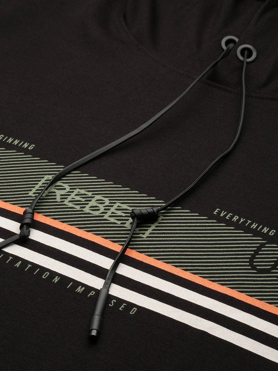 Men Black Striped Hooded Cotton Sweatshirt