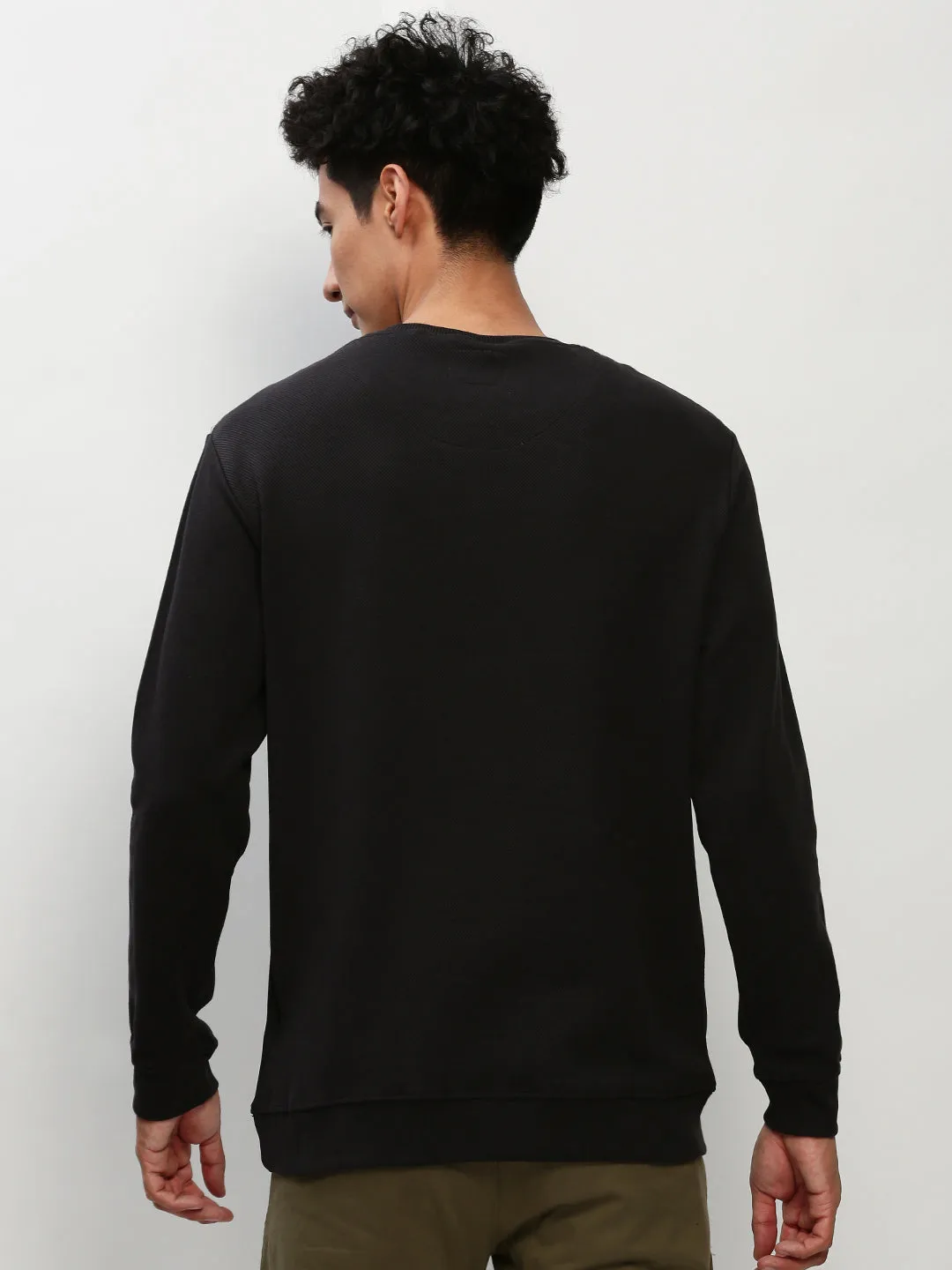 Men Black Typography Printed Pullover Cotton Sweatshirt