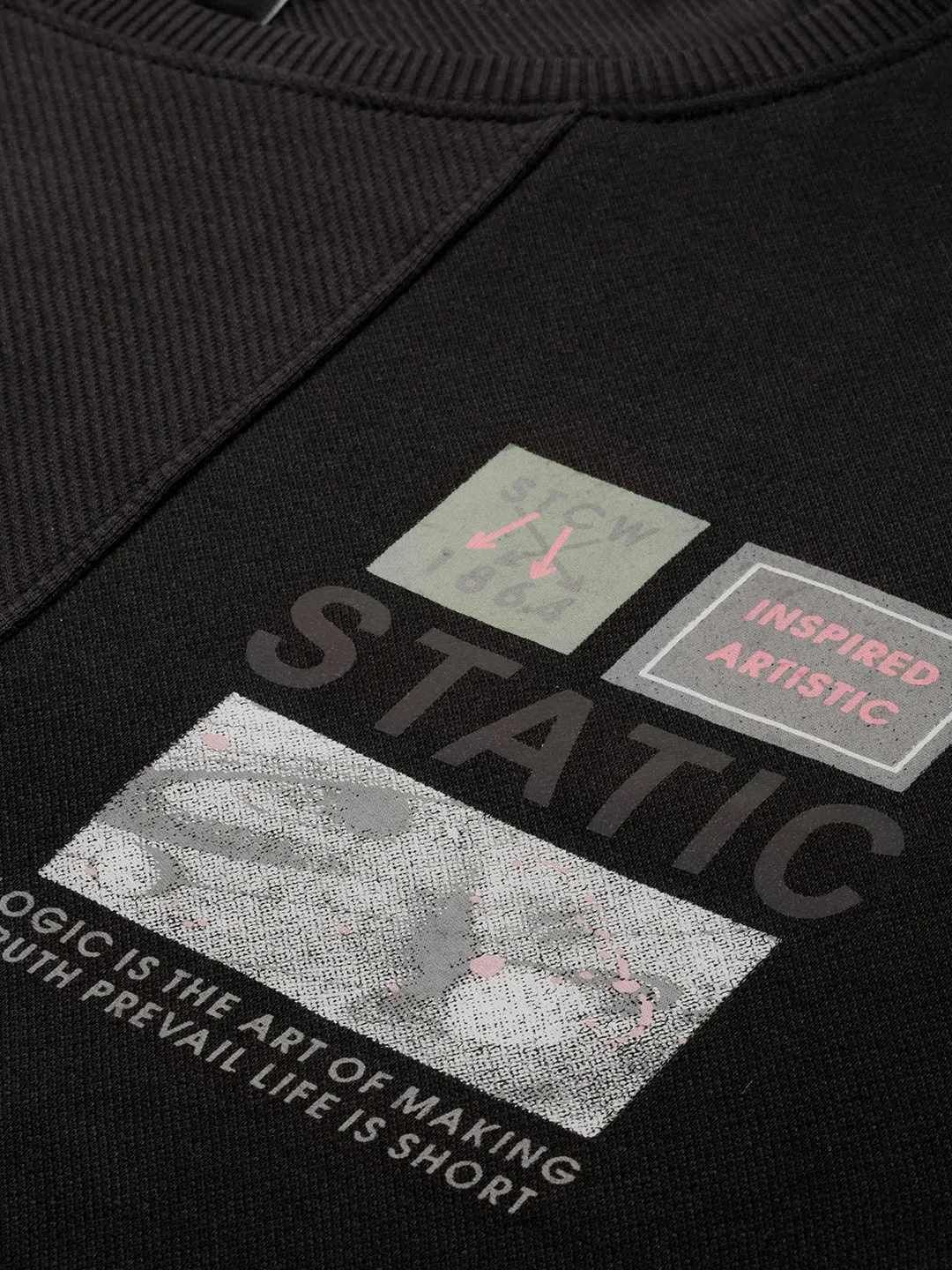 Men Black Typography Printed Pullover Cotton Sweatshirt