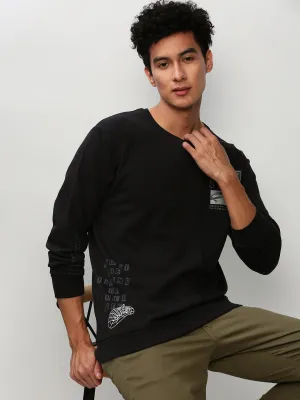 Men Black Typography Printed Pullover Cotton Sweatshirt