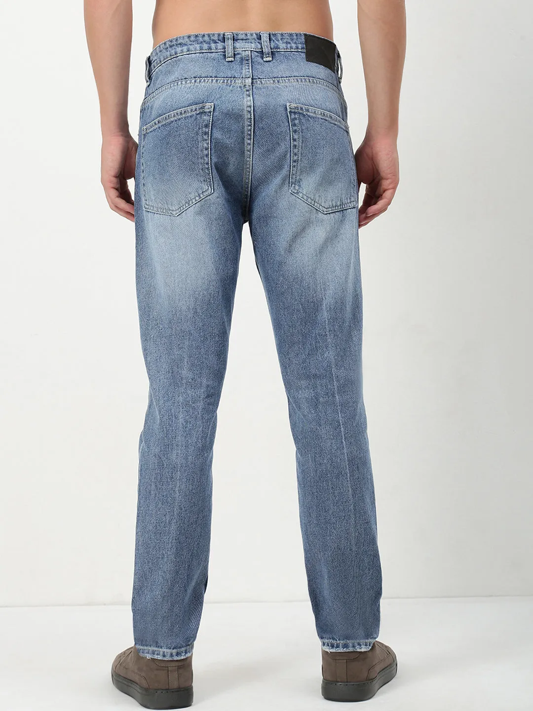 Men Blue Solid Straight Fit Jeans