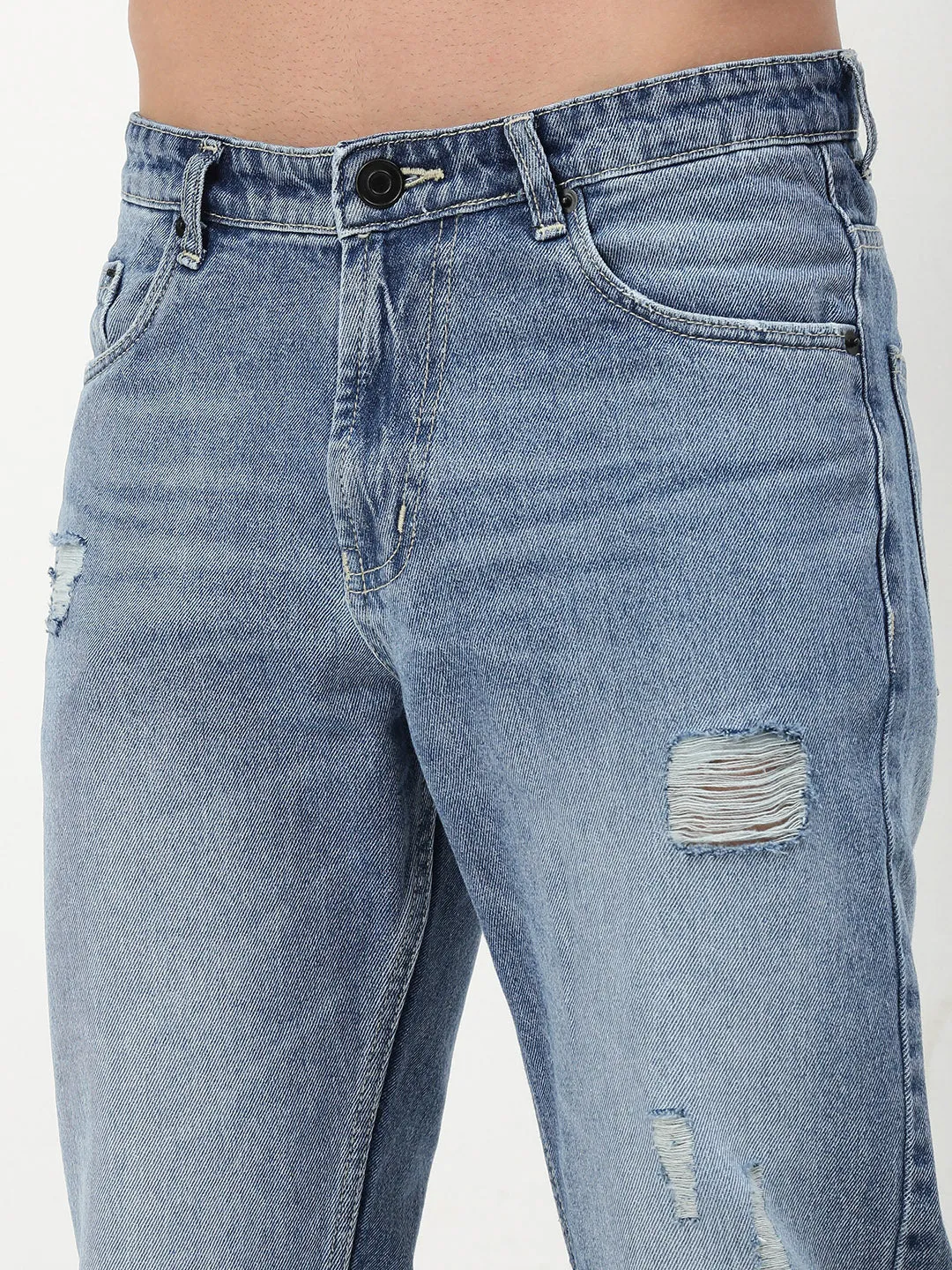 Men Blue Solid Straight Fit Jeans