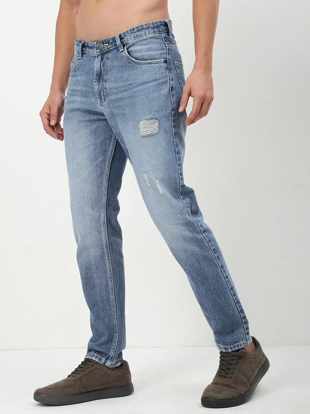 Men Blue Solid Straight Fit Jeans