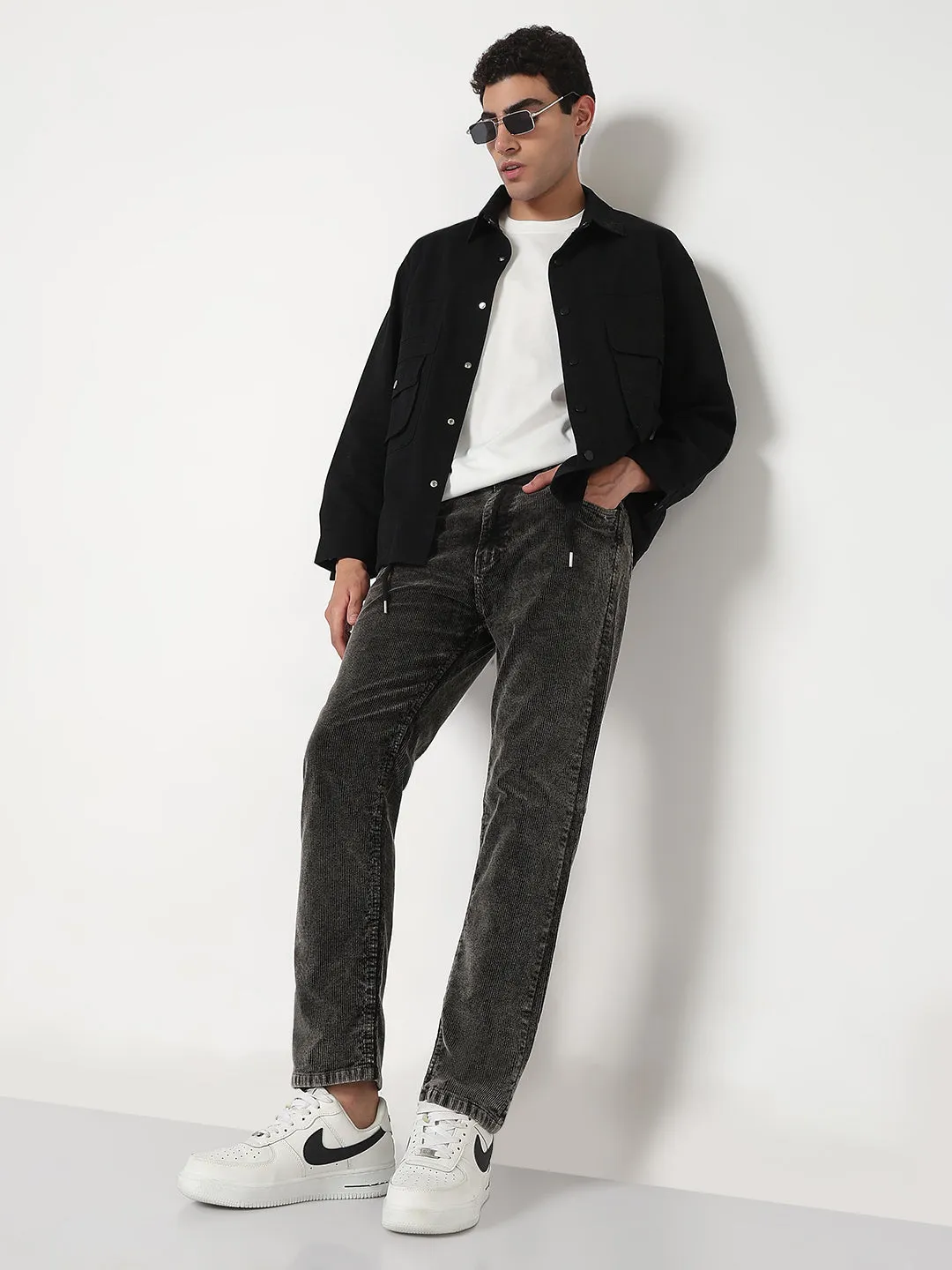 Men Brown Slim Fit Corduroy Jeans